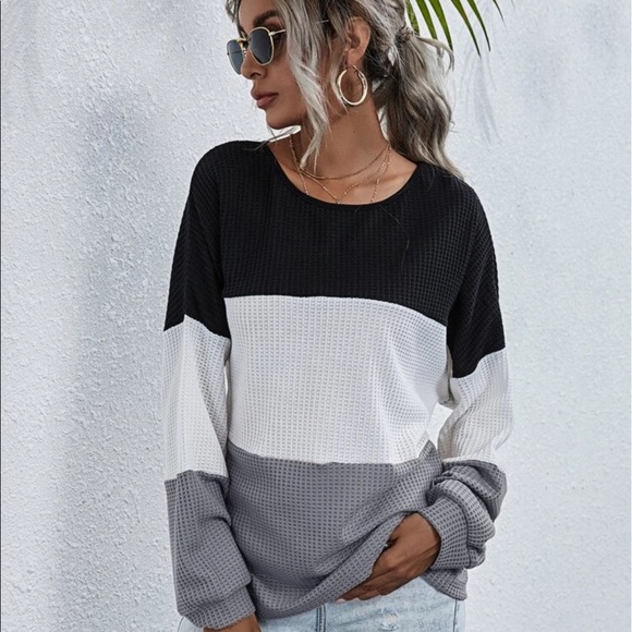 BLACK, WHITE & GRAY COLORBLOCK DROP SHOULDER TEE - Picture 5 of 8